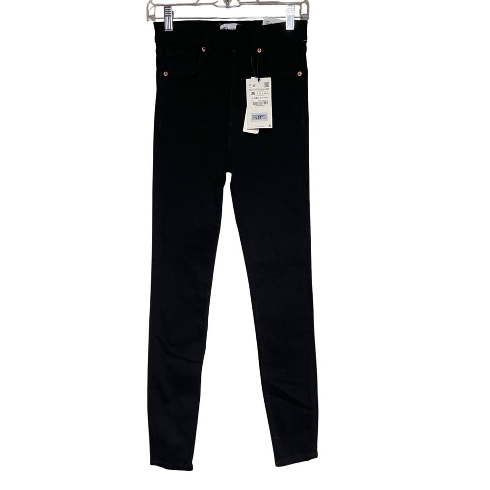 Zara Hi Rise Ankle Skinny Jeans Size 4 USA Black Denim FLAW MISSING BUTTON
